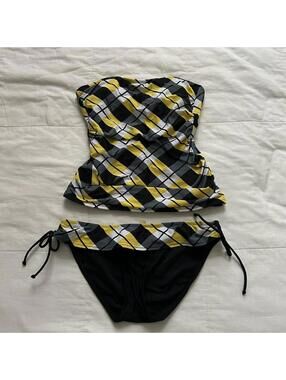 Y2K Yellow & black plaid tankini tube top set
